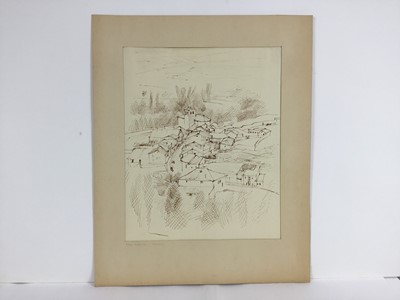 Lot 83 - David Hill (1914-1977), pen and ink and wash, St Gervais, Paris, dated April 1952, 50 x 32cm, and various other landscape and city views in a variety of media on paper. (20)