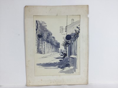 Lot 83 - David Hill (1914-1977), pen and ink and wash, St Gervais, Paris, dated April 1952, 50 x 32cm, and various other landscape and city views in a variety of media on paper. (20)