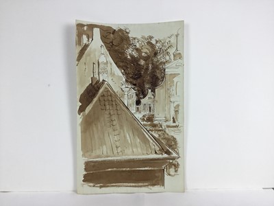 Lot 83 - David Hill (1914-1977), pen and ink and wash, St Gervais, Paris, dated April 1952, 50 x 32cm, and various other landscape and city views in a variety of media on paper. (20)