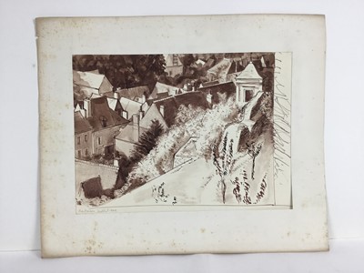 Lot 83 - David Hill (1914-1977), pen and ink and wash, St Gervais, Paris, dated April 1952, 50 x 32cm, and various other landscape and city views in a variety of media on paper. (20)