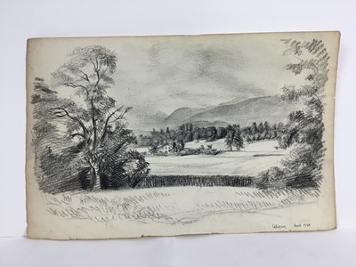 Lot 83 - David Hill (1914-1977), pen and ink and wash, St Gervais, Paris, dated April 1952, 50 x 32cm, and various other landscape and city views in a variety of media on paper. (20)