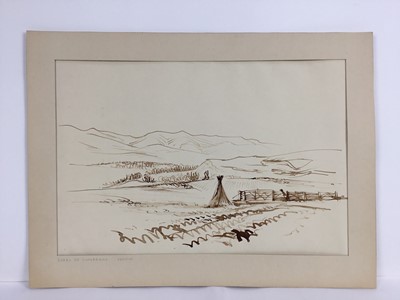 Lot 83 - David Hill (1914-1977), pen and ink and wash, St Gervais, Paris, dated April 1952, 50 x 32cm, and various other landscape and city views in a variety of media on paper. (20)