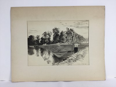 Lot 83 - David Hill (1914-1977), pen and ink and wash, St Gervais, Paris, dated April 1952, 50 x 32cm, and various other landscape and city views in a variety of media on paper. (20)