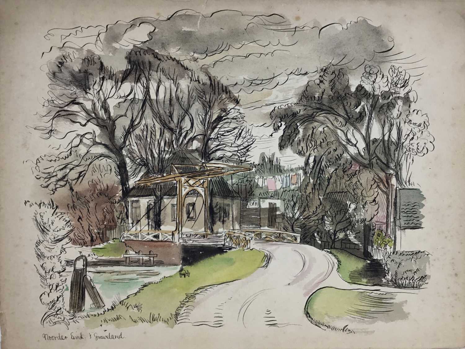 Lot 85 - David Hill (1914-1977), pen and ink and wash 'Noorder Eind, Graveland, inscribed, 24 x 31, together with a group of landscapes on paper in a variety of media. (37)