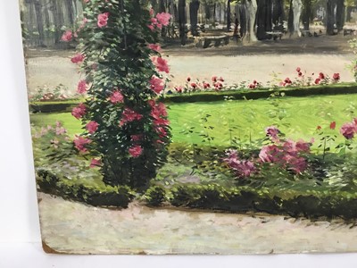 Lot 86 - David Hill (1914-1977), egg tempera on board, Tuileries Gardens, signed and dated 1953, 63 x 44cm