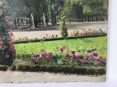 Lot 86 - David Hill (1914-1977), egg tempera on board, Tuileries Gardens, signed and dated 1953, 63 x 44cm