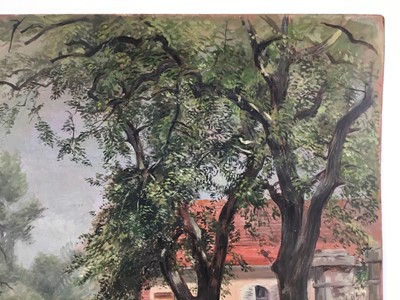 Lot 88 - David Hill (1914-1977), egg tempera on board, French landscape, 54 x 62cm