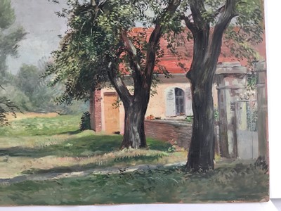 Lot 88 - David Hill (1914-1977), egg tempera on board, French landscape, 54 x 62cm