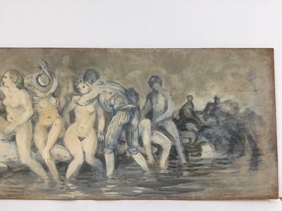 Lot 89 - David Hill (1914-1977), a pair - egg tempera on board, Baccanale, signed and dated 1968, 25 x 63cm. (2)
