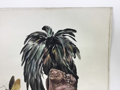 Lot 90 - David Hill (1914-1977), watercolour, Still life with insects, dated 1972, 49 x 60cm, together with two further surrealist still lives by the same hand. (3)