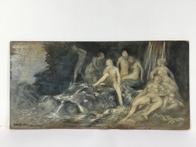 Lot 95 - David Hill (1914-1977), egg tempera on board, group of three Classical figural groups, each signed and dated 1968, 27 x 55cm