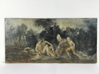 Lot 95 - David Hill (1914-1977), egg tempera on board, group of three Classical figural groups, each signed and dated 1968, 27 x 55cm