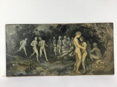 Lot 95 - David Hill (1914-1977), egg tempera on board, group of three Classical figural groups, each signed and dated 1968, 27 x 55cm