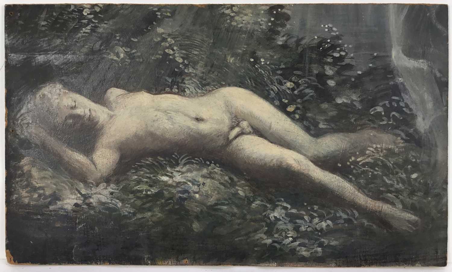 Lot 96 - David Hill (1914-1977), egg tempera on board, classical figure study. 27 x 46cm