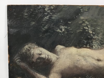 Lot 96 - David Hill (1914-1977), egg tempera on board, classical figure study. 27 x 46cm