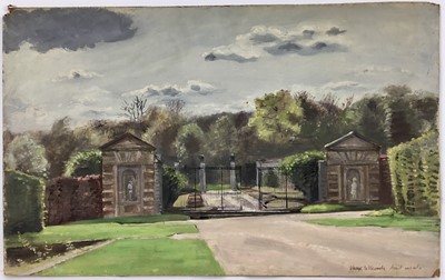 Lot 97 - David Hill (1914-1977), egg tempera on board, 'Vaux le Vicomte', titled and dated 1960, 34.5 x 55cm