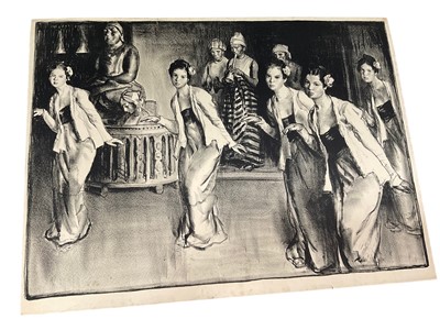 Lot 71 - Gerald Spencer Pryse (1882-1956) black and white lithograph, Scenes of the Empire - Dancing girls, image 89 x 125cm. NB - Produced for the 1924 British Empire Exhibition, this is a artists proof wo...