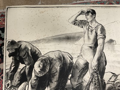 Lot 80 - Gerald Spencer Pryse (1882-1956) black and white lithograph, Scenes of the Empire series - Canadian fishermen, image 89 x 125cm. NB - Produced for the 1924 British Empire Exhibition, this is a arti...