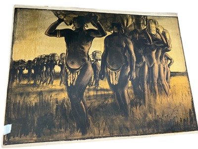Lot 79 - Gerald Spencer Pryse (1882-1956) coloured lithograph, Scenes of the Empire series - African labourers, image 89 x 125cm. NB - Produced for the 1924 British Empire Exhibition, this is a artists proo...