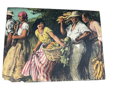 Lot 77 - Gerald Spencer Pryse (1882-1956) coloured lithograph, Scenes of the Empire series - Fruit harvesters, image 89 x 125cm. NB - Produced for the 1924 British Empire Exhibition, this is a artists proof...