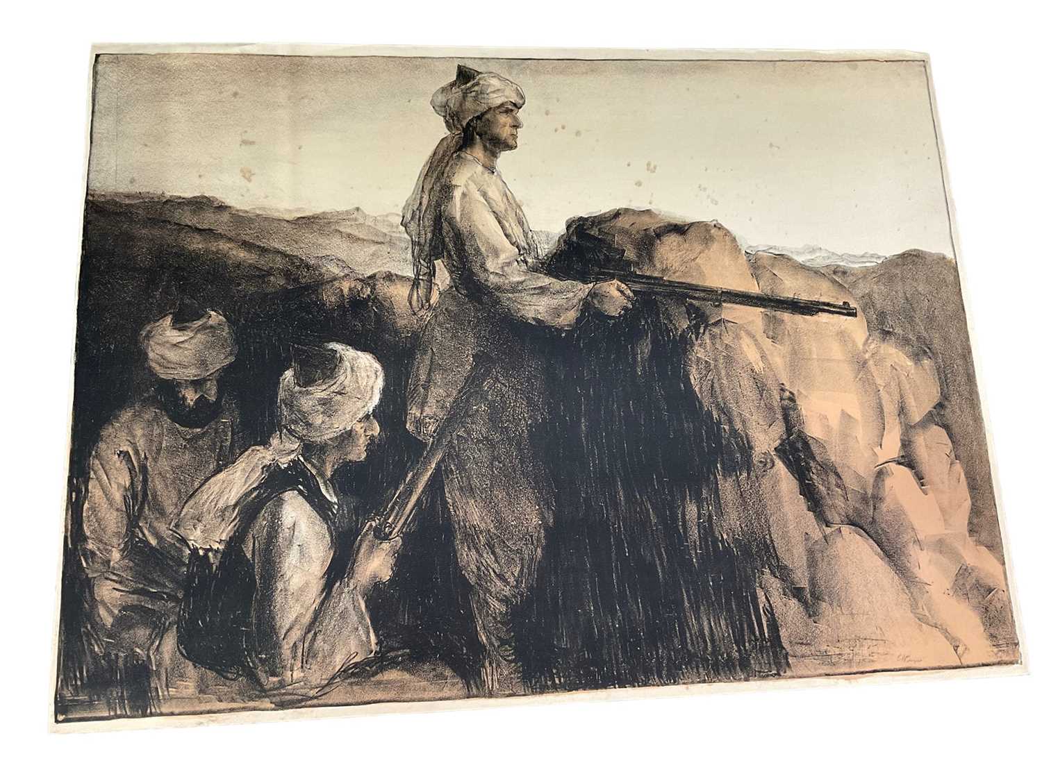 Lot 76 - Gerald Spencer Pryse (1882-1956) coloured lithograph, Scenes of the Empire series - Huntsmen, signed, image 89 x 125cm. NB - Produced for the 1924 British Empire Exhibition, this is a artists proof...