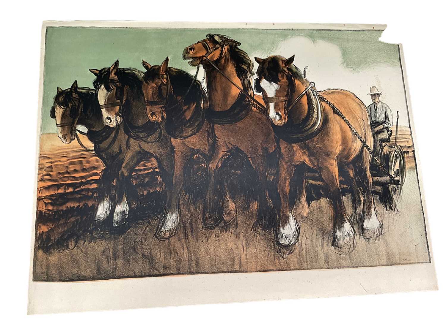 Lot 73 - Gerald Spencer Pryse (1882-1956) coloured lithograph, Scenes of the Empire series - Plough team, signed, image 89 x 125cm. NB - Produced for the 1924 British Empire Exhibition, this is a artists pr...