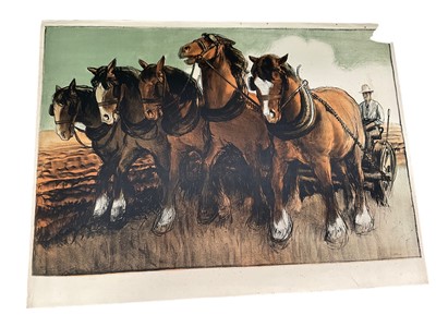 Lot 73 - Gerald Spencer Pryse (1882-1956) coloured lithograph, Scenes of the Empire series - Plough team, signed, image 89 x 125cm. NB - Produced for the 1924 British Empire Exhibition, this is a artists pr...