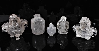 Lot 602 - Group of antique Chinese rock crystal snuff bottles and censors