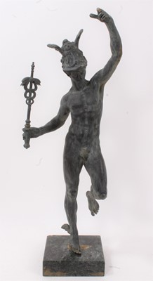 Lot 630 - 19th century Continental Grand Tour figure of Mercury, raised on serpentine plinth base