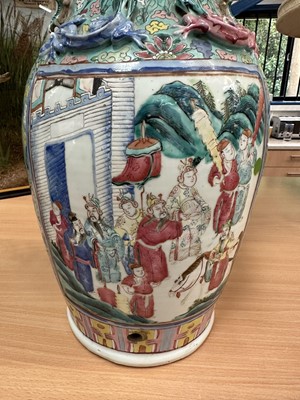 Lot 1059 - Pair of 19th century Chinese Canton enamel baluster vases, converted to lamps