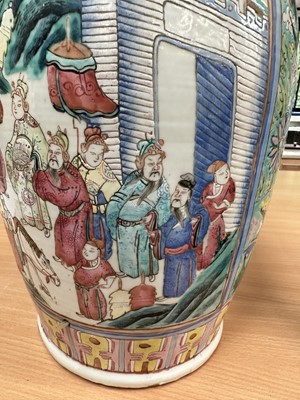Lot 1059 - Pair of 19th century Chinese Canton enamel baluster vases, converted to lamps
