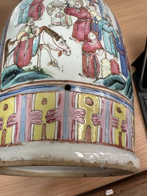 Lot 1059 - Pair of 19th century Chinese Canton enamel baluster vases, converted to lamps