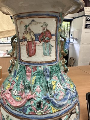 Lot 1059 - Pair of 19th century Chinese Canton enamel baluster vases, converted to lamps