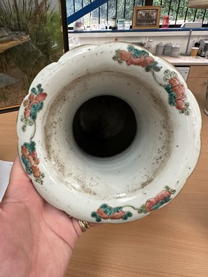 Lot 1059 - Pair of 19th century Chinese Canton enamel baluster vases, converted to lamps