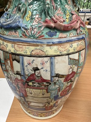 Lot 1059 - Pair of 19th century Chinese Canton enamel baluster vases, converted to lamps