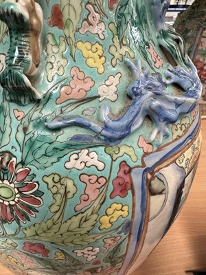Lot 1059 - Pair of 19th century Chinese Canton enamel baluster vases, converted to lamps
