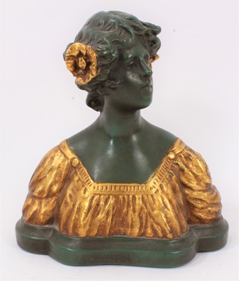 Lot 624 - Art Nouveau gilded and patinated plaster bust