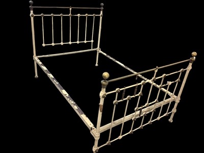 Lot 1150 - Victorian brass bed, cream painted with brass lattice ends, 134cm wide