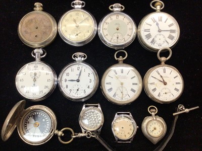 Lot 1006 - Group of various pocket watches and watches including a silver cased heart shaped fob watch, two other silver cased, Smiths stop watch and a military Sherwood & Co compass