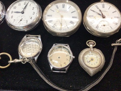 Lot 1006 - Group of various pocket watches and watches including a silver cased heart shaped fob watch, two other silver cased, Smiths stop watch and a military Sherwood & Co compass