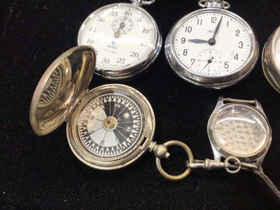 Lot 1006 - Group of various pocket watches and watches including a silver cased heart shaped fob watch, two other silver cased, Smiths stop watch and a military Sherwood & Co compass