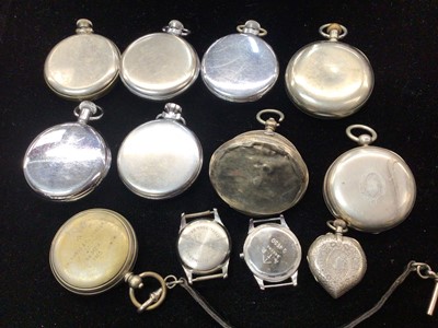 Lot 1006 - Group of various pocket watches and watches including a silver cased heart shaped fob watch, two other silver cased, Smiths stop watch and a military Sherwood & Co compass