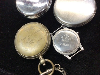 Lot 1006 - Group of various pocket watches and watches including a silver cased heart shaped fob watch, two other silver cased, Smiths stop watch and a military Sherwood & Co compass