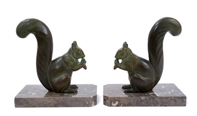 Lot 608 - M Leducq, pair of Art Deco bronzed Squirrell bookends