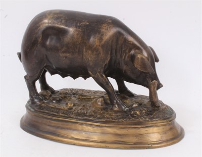 Lot 607 - After Edouard Paul Delabbrierre (1829-1912) bronze sculpture of a pig