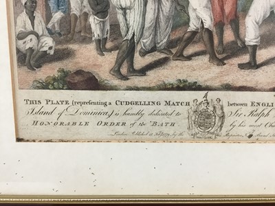 Lot 862 - Agostino Brunias (c.1730-1796) pair of hand coloured engravings - "A Cudgelling Match between English and French Negroes" and "Negroes Dance in the Island of Dominica"