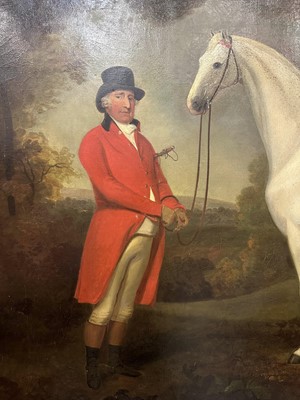 Lot 867 - Henry Bernard Chalon (1770-1849) oil on canvas - A Gentleman with his Grey Hunter, in gilt frame