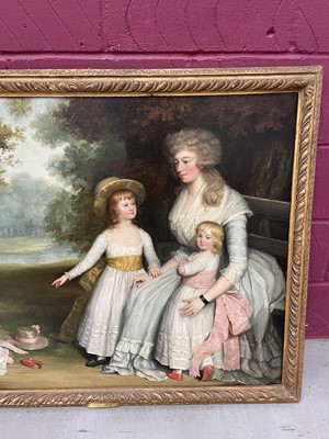 Lot 851 - John Russell (1745-1806) oil on canvas - Portrait of Mrs Drury and her three children in Parkland, 86cm x 107cm, in gilt frame