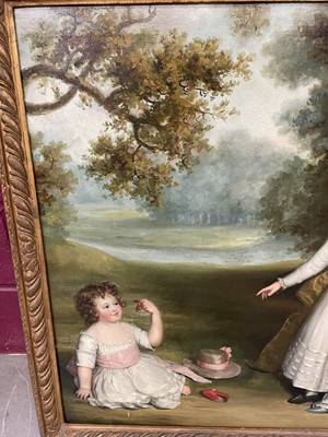 Lot 851 - John Russell (1745-1806) oil on canvas - Portrait of Mrs Drury and her three children in Parkland, 86cm x 107cm, in gilt frame