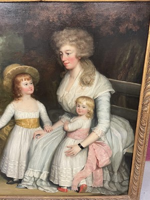 Lot 851 - John Russell (1745-1806) oil on canvas - Portrait of Mrs Drury and her three children in Parkland, 86cm x 107cm, in gilt frame